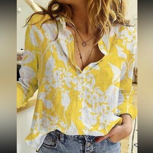 Boho floral print loose fit casual button down shirt